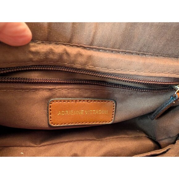 Adrienne Vittadini Brown Monogram Chain Strap Crossbody Bag Faux Leather - Picture 10 of 16